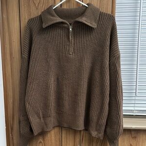 Brown Knit Half-Zip Sweater